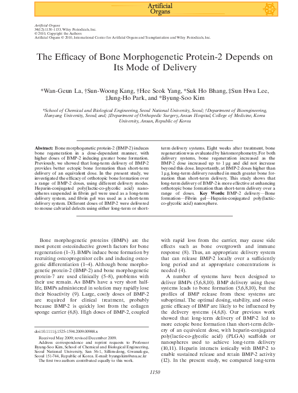(PDF) The Efficacy of Bone Morphogenetic Protein-2 Depends on Its Mode ...