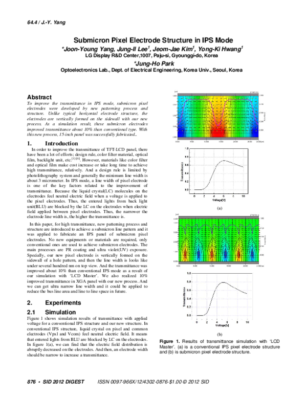 (PDF) 64.4: Submicron Pixel Electrode Structure in IPS Mode