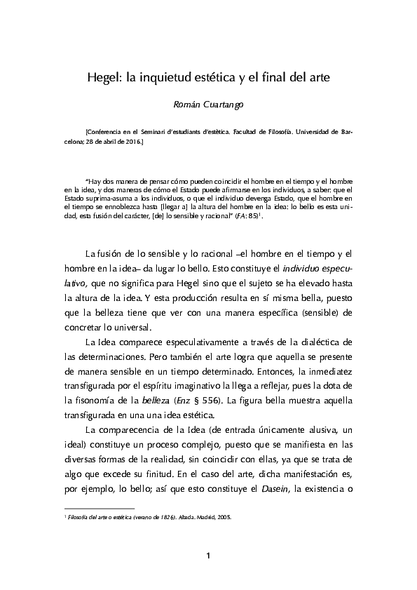 (PDF) Hegel: la inquietud estética y el final del arte
