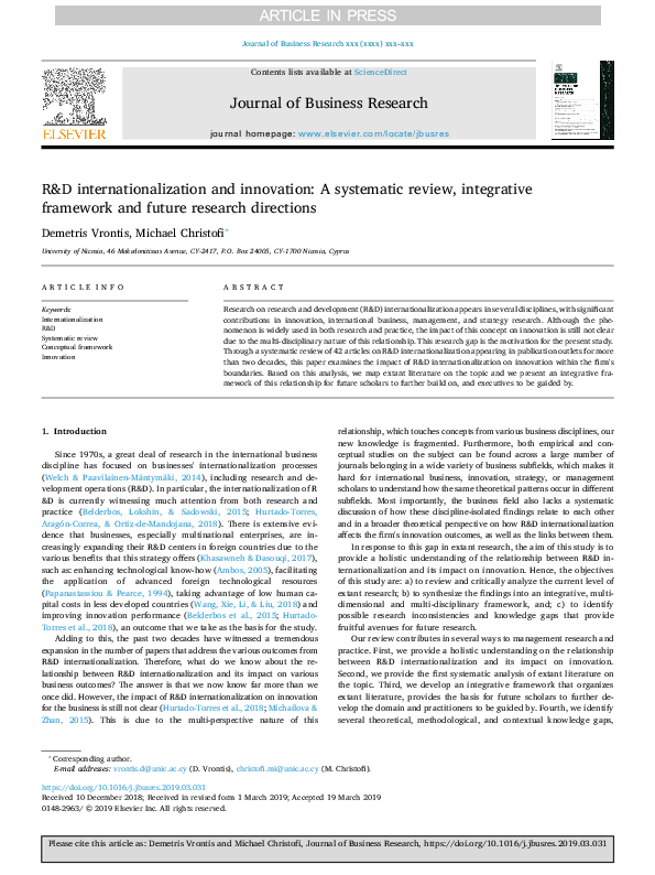(PDF) R&D internationalization and innovation: A systematic review ...
