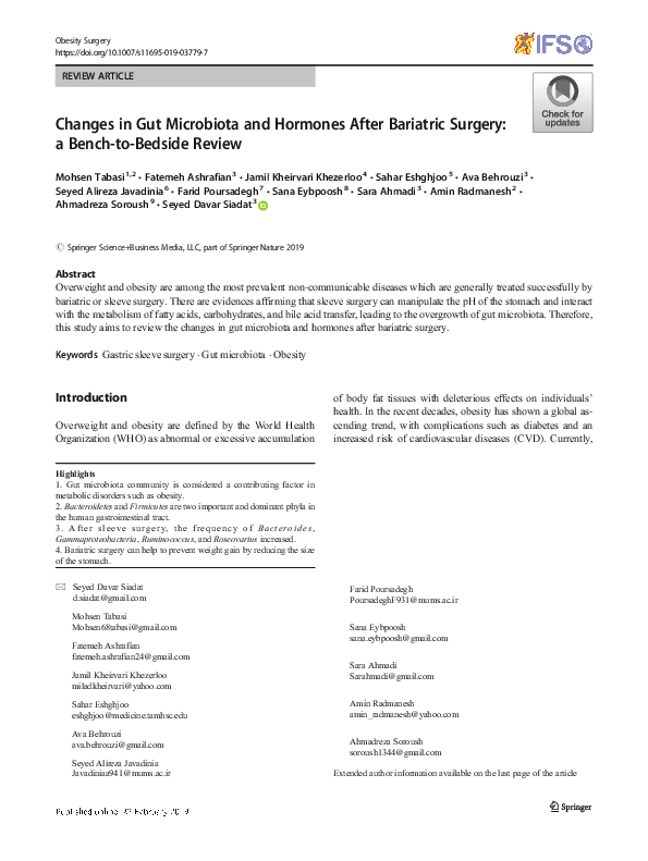 (PDF) Changes in Gut Microbiota and Hormones After Bariatric Surgery: a ...