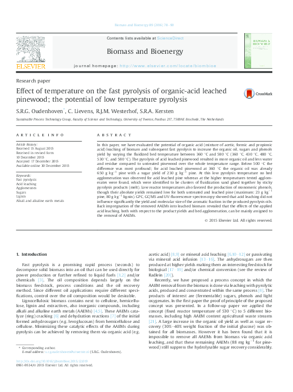 (PDF) Effect of temperature on the fast pyrolysis of organic-acid ...