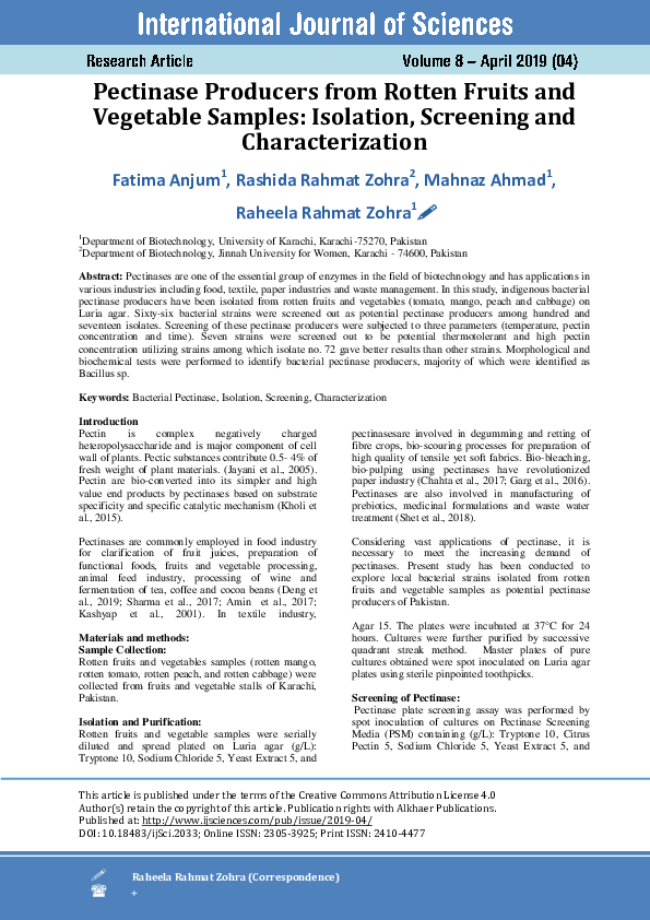 (PDF) Pectinase Producers from Rotten Fruits and Vegetable Samples