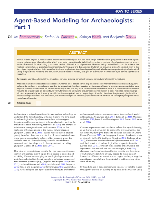 (PDF) AgentBased Modeling for Archaeologists Part 1 Iza Romanowska