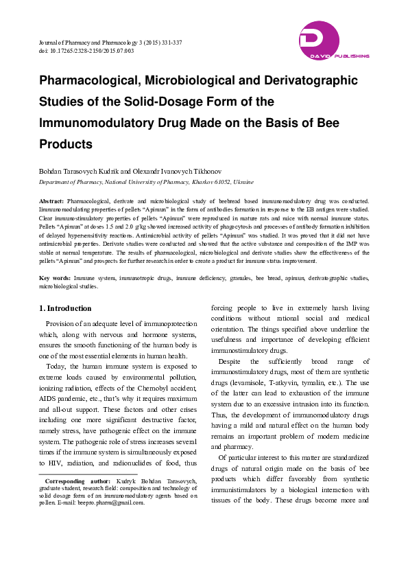 (PDF) Pharmacological, Microbiological and Derivatographic Studies of