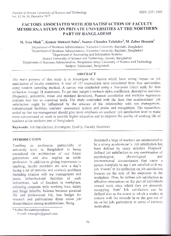 (PDF) Factors associated with job satisfaction of faculty members: A ...