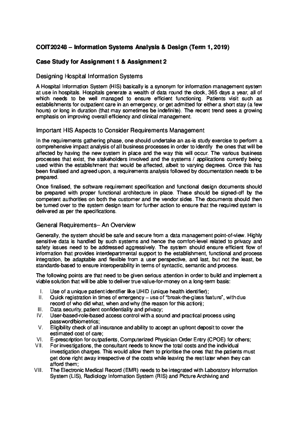 (PDF) COIT20248 -Information Systems Analysis & Design (Term 1, 2019 ...