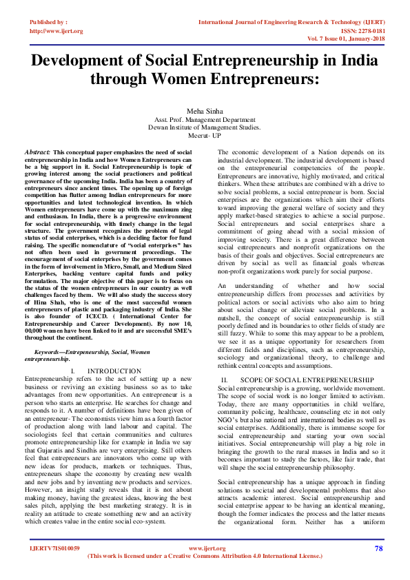 (PDF) IJERT-Development of social entrepreneurship in india through ...