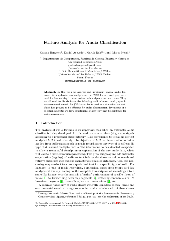 (PDF) Feature Analysis for Audio Classification