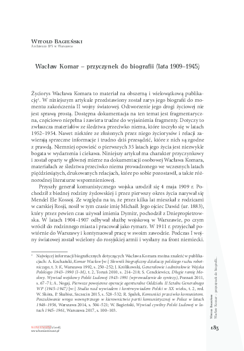 (PDF) Witold Bagieński, Wacław Komar – przyczynek do biografii (lata