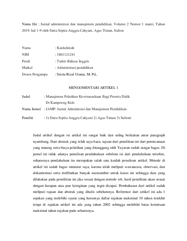 Doc Anotasi Jurnal Administrasi Pendidikan Kardalimah Karda Limah Academia Edu