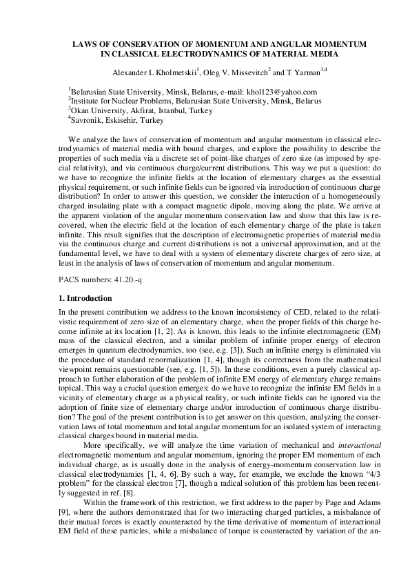 (PDF) LAWS OF CONSERVATION OF MOMENTUM AND ANGULAR MOMENTUM IN ...