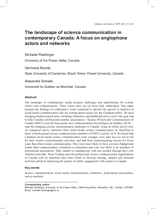(PDF) The landscape of science communication in contemporary Canada: A ...