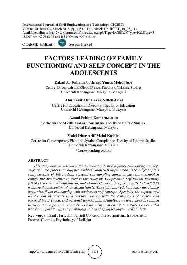 (PDF) FACTORS LEADING OF FAMILY FUNCTIONING AND SELF CONCEPT IN THE ...