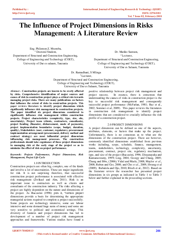 (PDF) IJERT-The Influence of Project Dimensions in Risks Management: A ...