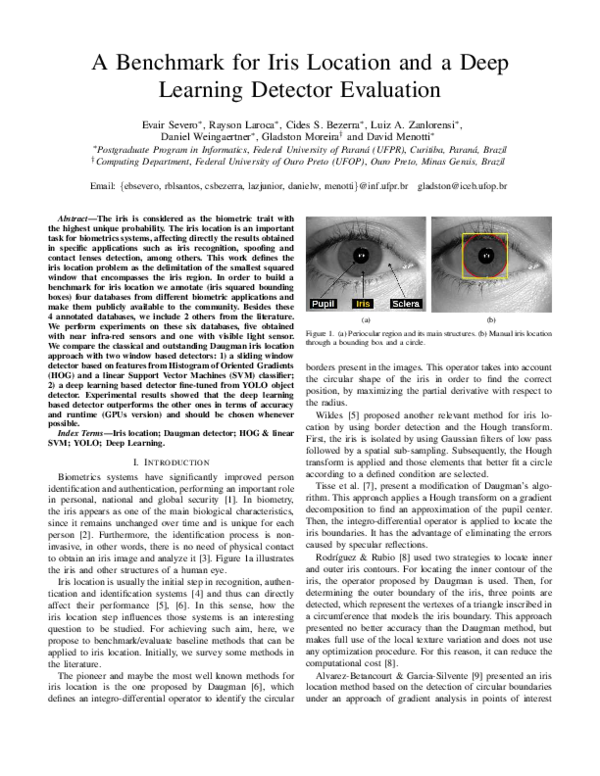 (PDF) A Benchmark for Iris Location and a Deep Learning Detector Evaluation