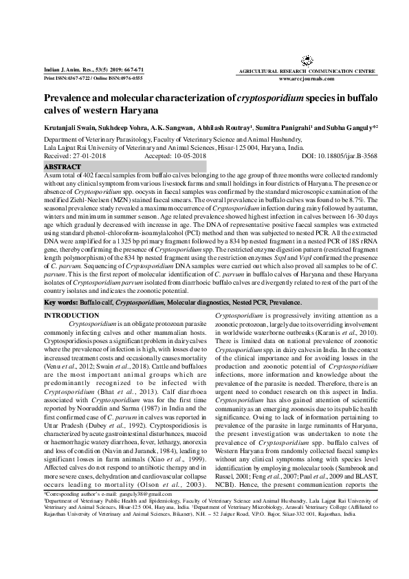 (PDF) Prevalence and Molecular characterization of Cryptosporidium ...