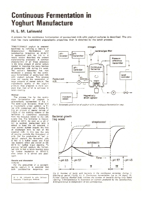 (PDF) Continuous fermentation in yoghurt manufacture