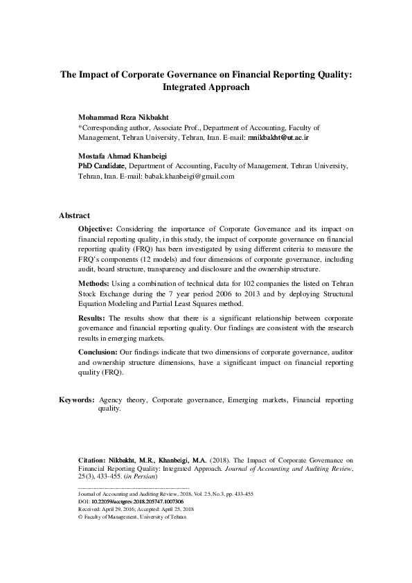 (PDF) The Impact of Corporate Governance on Financial Reporting Quality ...