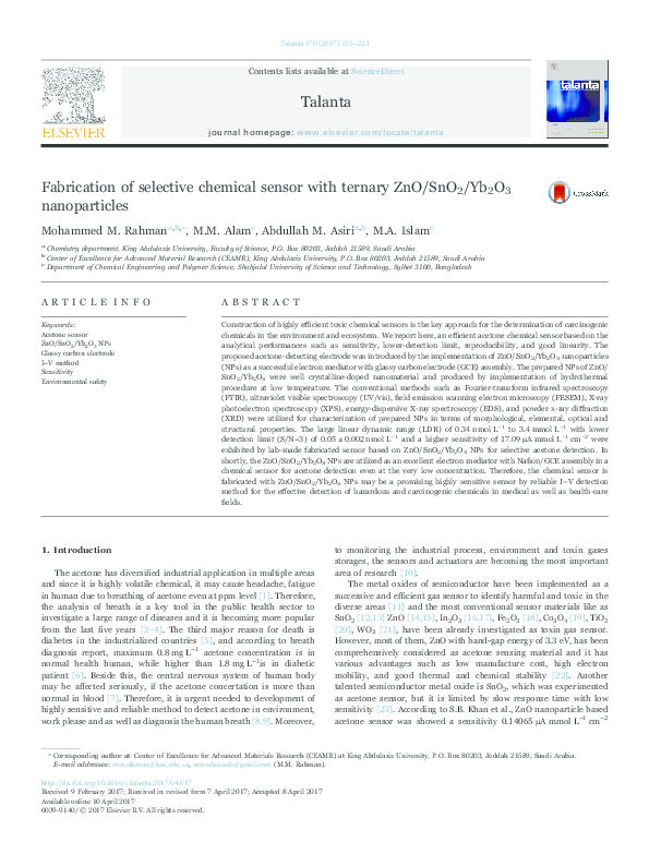  PDF Fabrication Of Selective Chemical Sensor With Ternary ZnO SnO 2 