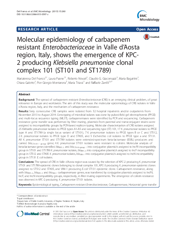 (PDF) Molecular epidemiology of carbapenem resistant Enterobacteriaceae ...