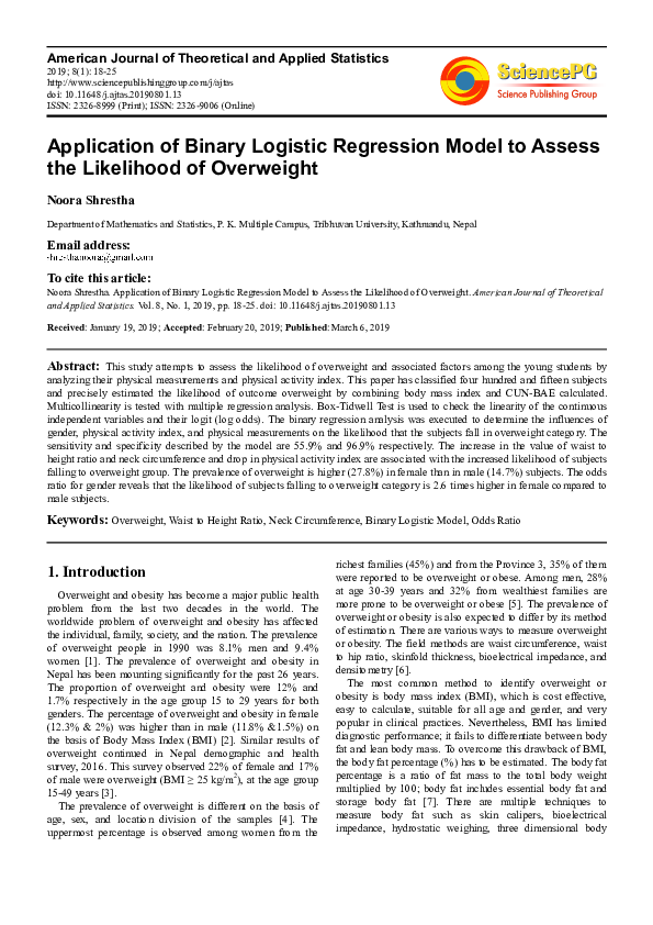 (PDF) Application of Binary Logistic Regression Model to Assess the ...
