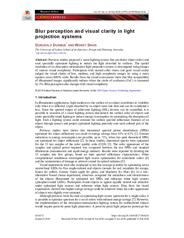(PDF) Blur perception and visual clarity in light projection systems
