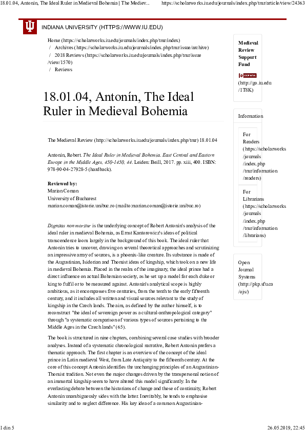 (PDF) Robert Antonín. The Ideal Ruler in Medieval Bohemia. Brill, 2017