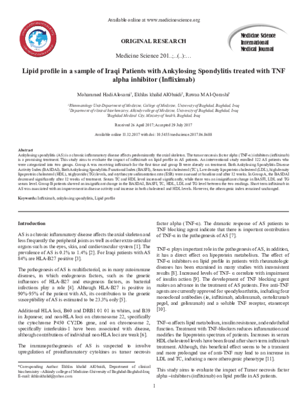 (PDF) Lipid profile in a sample of Iraqi Patients with Ankylosing ...