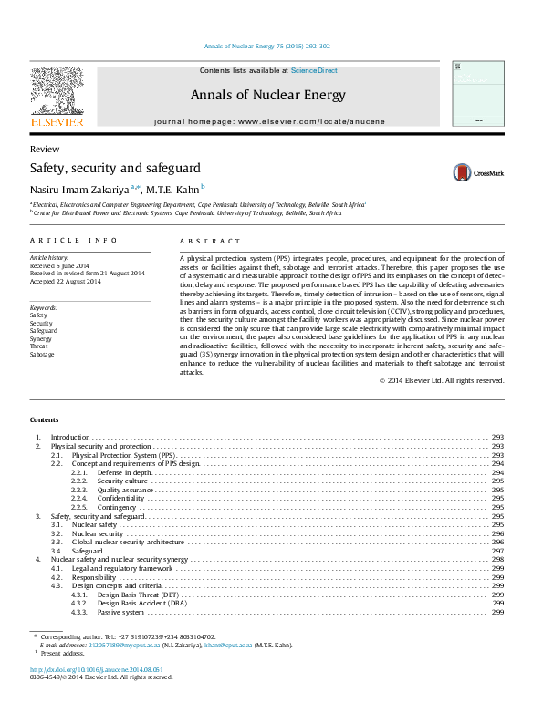 (PDF) Safety, security and safeguard Prof Mohamed Tariq Kahn