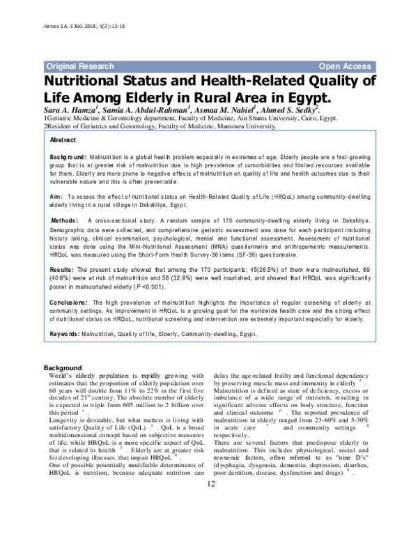 (PDF) Nutritional Status and Health-Related Quality of Life Among ...