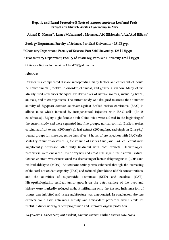 (DOC) Hepatic and Renal Protective Effects of Annuna muricata Leaf and ...