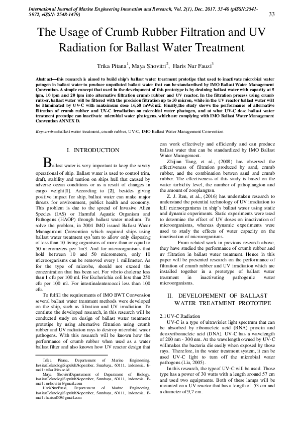 (PDF) The Usage of Crumb Rubber Filtration and UV Radiation for Ballast