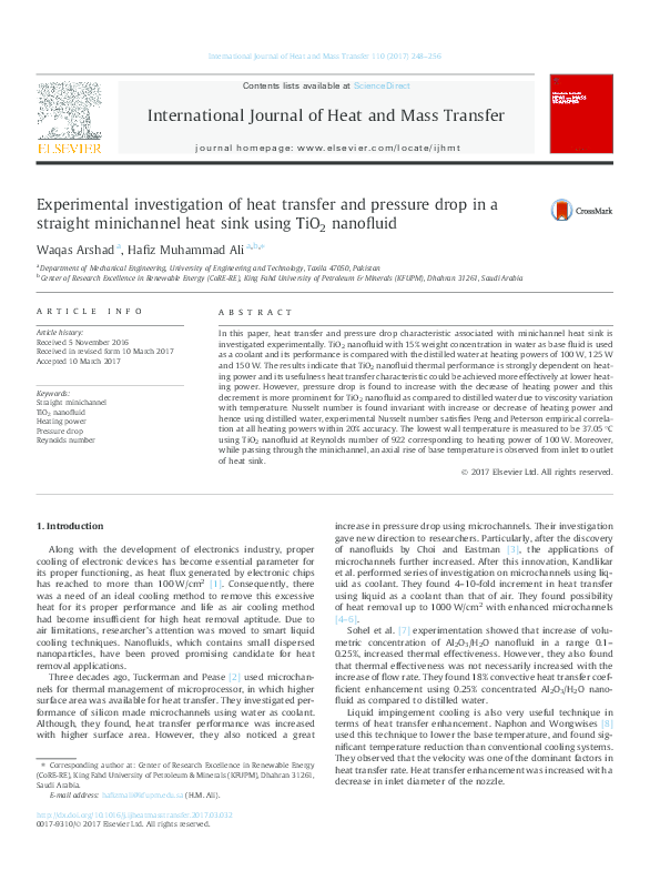 (PDF) Experimental investigation of heat transfer and pressure drop in ...