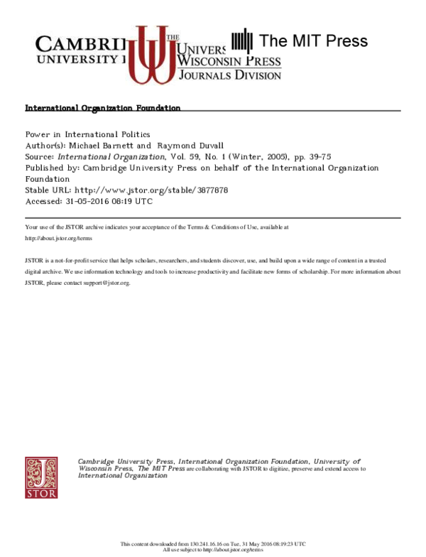 (PDF) International Organization Foundation Power in International Politics