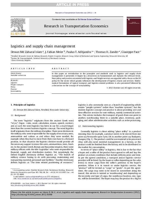 (PDF) Logistics and supply chain management