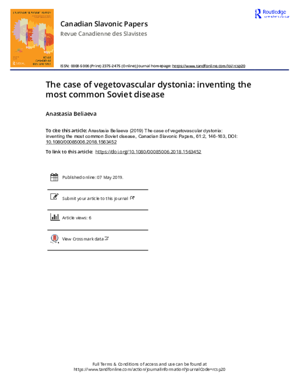(PDF) The case of vegetovascular dystonia: inventing the most common