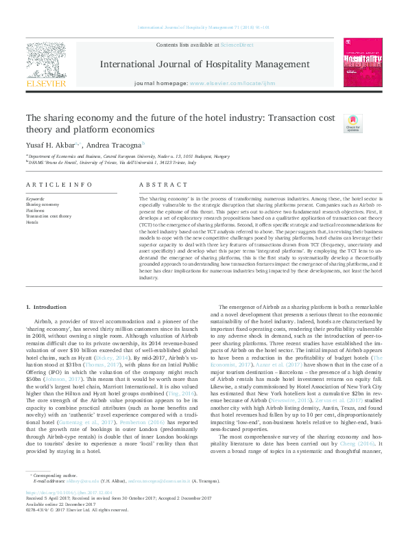 (PDF) International Journal of Hospitality Management The sharing ...