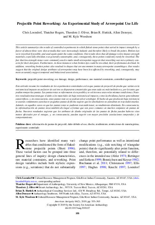 (PDF) Projectile Point Reworking: An Experimental Study of Arrowpoint ...