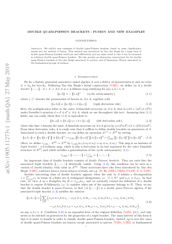 (PDF) Double quasiPoisson brackets fusion and new examples Maxime