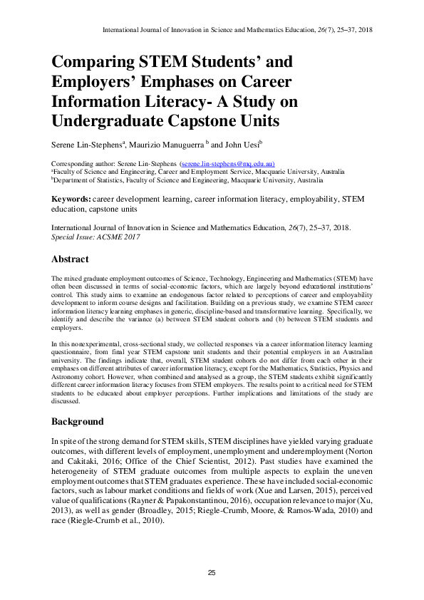 (PDF) Comparing STEM Students' and Employers' Emphases on Career