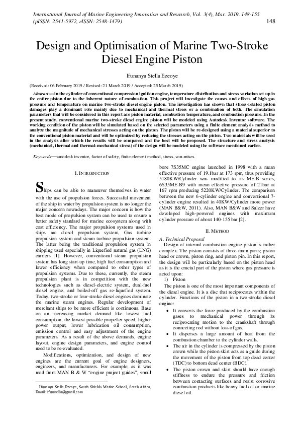 (PDF) Design and Optimisation of Marine TwoStroke Diesel Engine Piston Journal IJMEIR