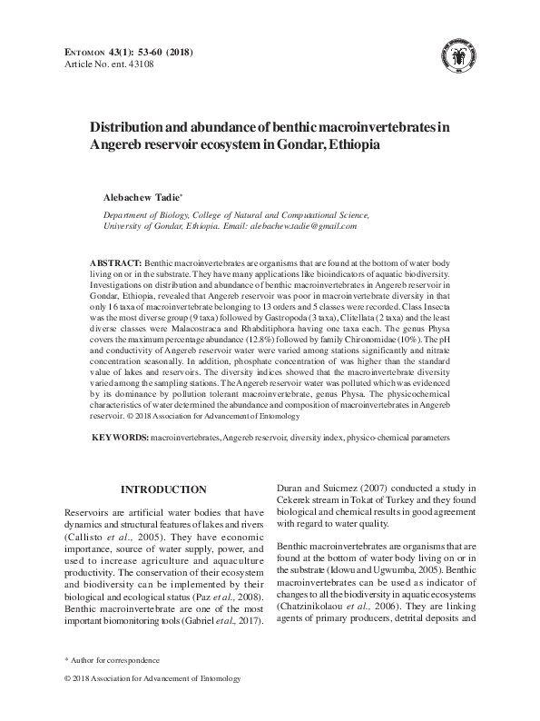 (PDF) Distribution and abundance of benthic macroinvertebrates in ...