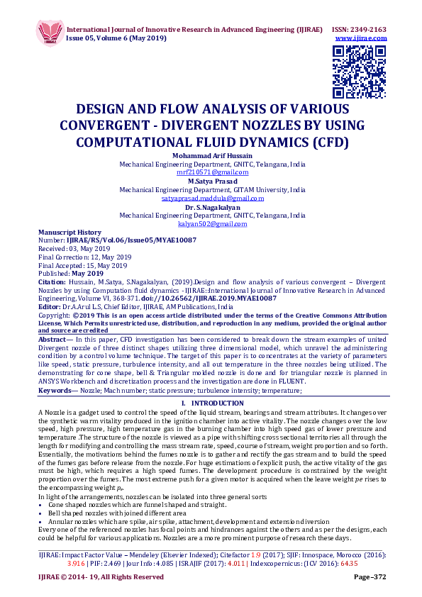 (PDF) DESIGN AND FLOW ANALYSIS OF VARIOUS CONVERGENT -DIVERGENT NOZZLES ...