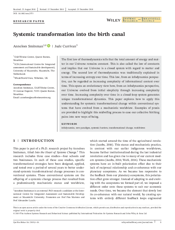 (PDF) Systemic Transformation into the Birth Canal Dr. Anneloes