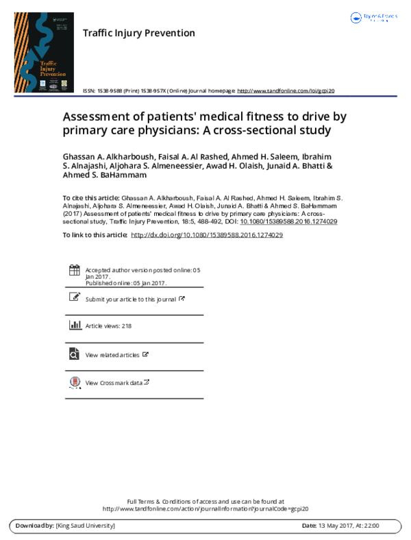 (PDF) Traffic Injury Prevention Assessment of patients' medical fitness