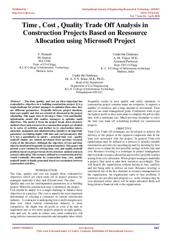 (PDF) IJERTTime cost quality trade off analysis in construction