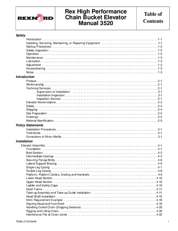 (PDF) Rex High Performance Chain Bucket Elevator Manual 3520 M E