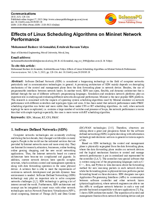 (PDF) Effects of Linux Scheduling Algorithms on Mininet Network Performance