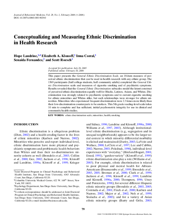 (PDF) Conceptualizing and Measuring Ethnic Discrimination in Health ...